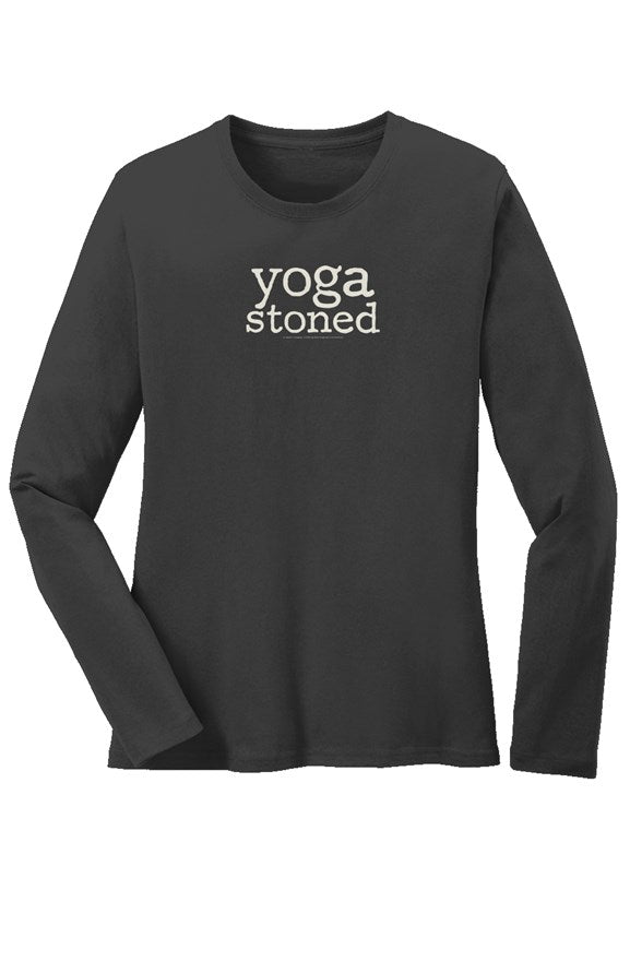 Yoga Stoned Womens Long Sleeve 100% Cotton Tee (Black)